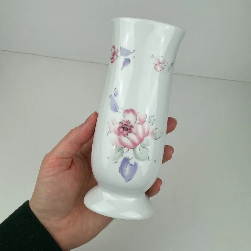 Vtg‎ 90s Especially for you FTD Flower Vase White Pastel Floral Image 6.5in tall